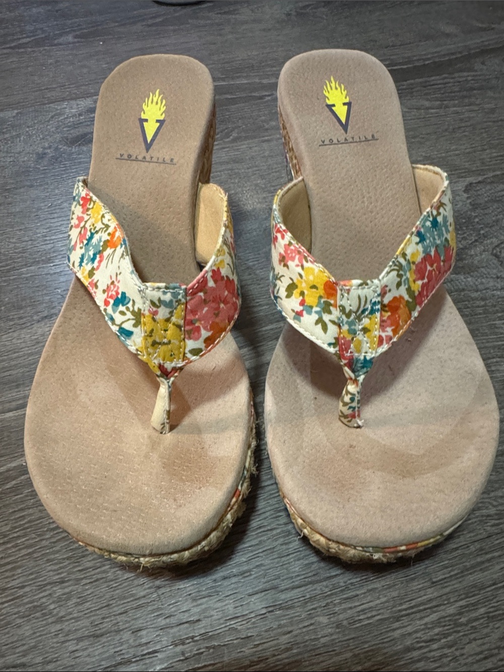 Volatile Floral Espadrille Wedge Thong Sandals in Multi-Color